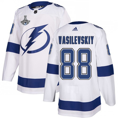 Men Adidas Tampa Bay Lightning #88 Andrei Vasilevskiy White Road Authentic 2020 Stanley Cup Champions Stitched NHL Jersey